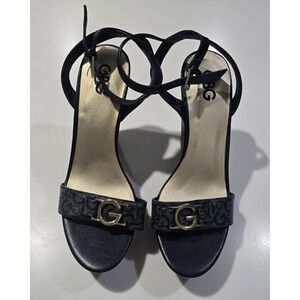 GBG Los Angeles Womens Black Monogram G Logo Platform Block Heel Sandal SEE PICS